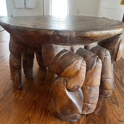 Sale Photo Thumbnail #177: Crab handcarved wood coffee table; approx. 20" x 34", minor losses, very heavy table; on third floor