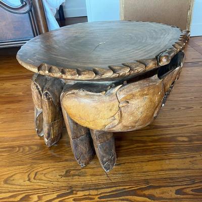 Sale Photo Thumbnail #179: Crab handcarved wood coffee table; approx. 20" x 34", minor losses, very heavy table; on third floor