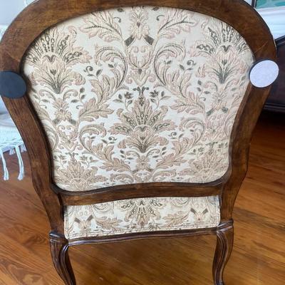 Sale Photo Thumbnail #190: Pair of 20th C. upholstered armchairs; approx. 20" (seat) x 27" x 27", 42" H back; wear and losses to legs from use