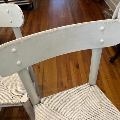 Sale Photo Thumbnail #200: Four painted counter-height rush seat bar chairs; approx. 24" seat, 38" back x 18" W. x 14 D.; wear from use