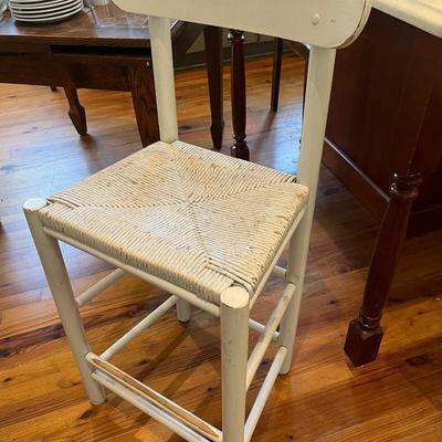 Sale Photo Thumbnail #197: Four painted counter-height rush seat bar chairs; approx. 24" seat, 38" back x 18" W. x 14 D.; wear from use