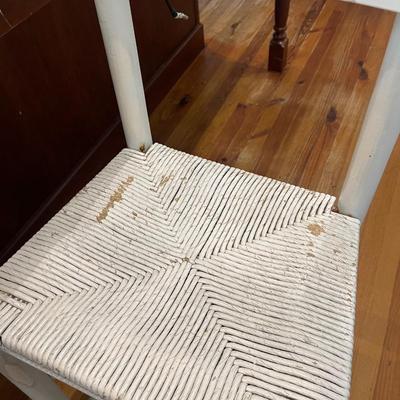 Sale Photo Thumbnail #201: Four painted counter-height rush seat bar chairs; approx. 24" seat, 38" back x 18" W. x 14 D.; wear from use