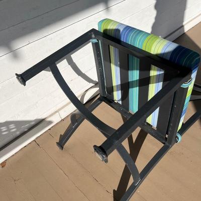 Sale Photo Thumbnail #207: O.W. Lee cast aluminum patio dinette table w/ two chairs; table 29" x 34"; chairs 19" seat w/cushion, 38" back x 19" W x 24 D