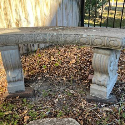 Sale Photo Thumbnail #231: Concrete round garden table w/ two benches; table 26" x 42"; benches 17" x 51" x 17" ea.