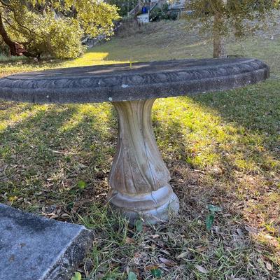 Sale Photo Thumbnail #226: Concrete round garden table w/ two benches; table 26" x 42"; benches 17" x 51" x 17" ea.