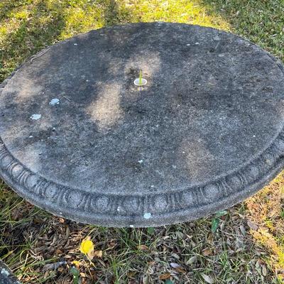 Sale Photo Thumbnail #227: Concrete round garden table w/ two benches; table 26" x 42"; benches 17" x 51" x 17" ea.
