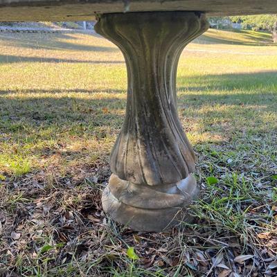 Sale Photo Thumbnail #229: Concrete round garden table w/ two benches; table 26" x 42"; benches 17" x 51" x 17" ea.