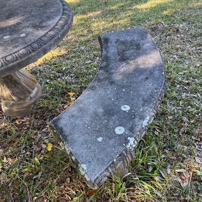 Sale Photo Thumbnail #228: Concrete round garden table w/ two benches; table 26" x 42"; benches 17" x 51" x 17" ea.