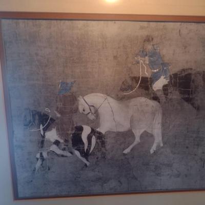 Yuan Dynasty Art Print by Zhao Mengfu 'Tribute Horses' Framed with accent Light