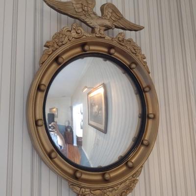 Vintage American Federal Eagle Giltwood Convex Wall Mirror