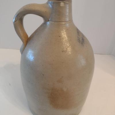 Antique Ottman Bro's & Co. Salt Glaze Pottery Jug with Cobalt Blue Foliate Motif Fort Edward, NY