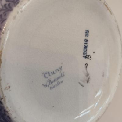 Vintage Spongeware Cluny Pattern Pottery Pitcher W. Bonnell Hanley