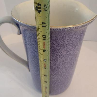 Vintage Spongeware Cluny Pattern Pottery Pitcher W. Bonnell Hanley