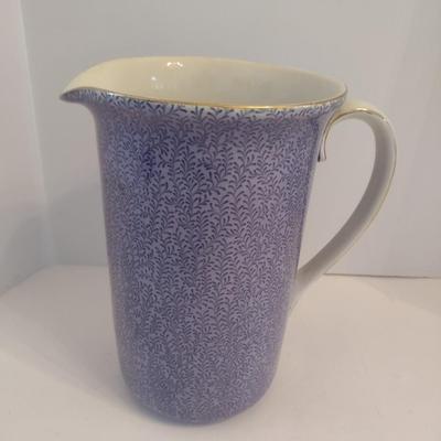 Vintage Spongeware Cluny Pattern Pottery Pitcher W. Bonnell Hanley