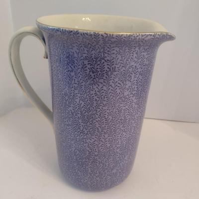 Vintage Spongeware Cluny Pattern Pottery Pitcher W. Bonnell Hanley