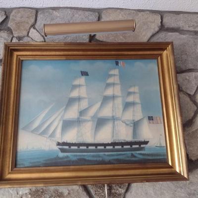 Framed Art Three Mast American Clipper Ship
