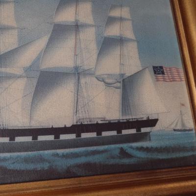 Framed Art Three Mast American Clipper Ship