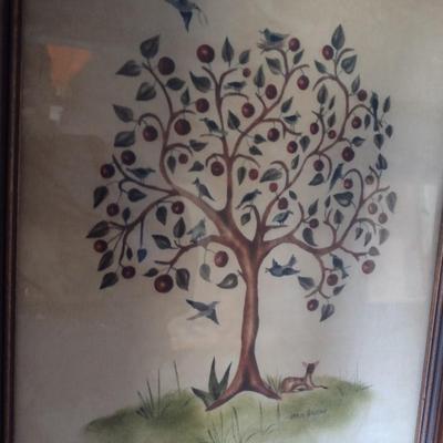 Jean Henry Tree of Life with Birds and Deer Print Framed