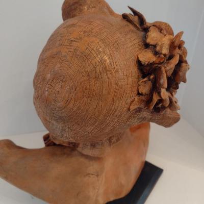 Large Beth Gore Clay Pottery Bust Sculpture of Girl in Bonnett Rodin Inspiration 1981