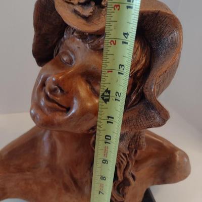 Large Beth Gore Clay Pottery Bust Sculpture of Girl in Bonnett Rodin Inspiration 1981