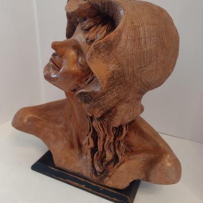 Large Beth Gore Clay Pottery Bust Sculpture of Girl in Bonnett Rodin Inspiration 1981