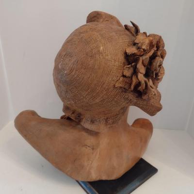 Large Beth Gore Clay Pottery Bust Sculpture of Girl in Bonnett Rodin Inspiration 1981