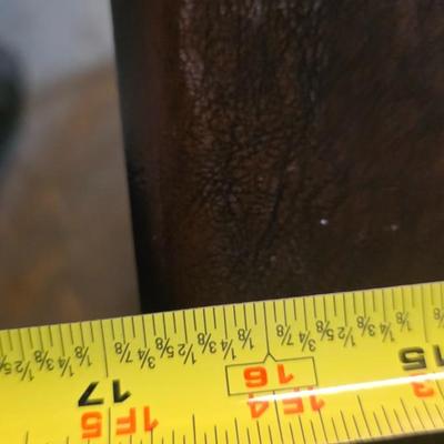 LOCAL PICKUP ONLY - Vintage Trunk Style Leather End Table with Two Drawers and Woven Shelf