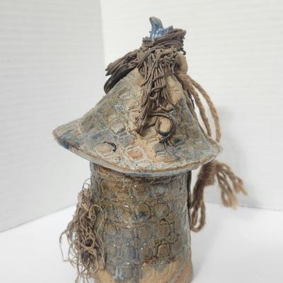 Handmade Ceramic Birdhouse With Heart Window Rustic Folk Art Garden Decor Clay Hanging House