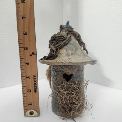 Handmade Ceramic Birdhouse With Heart Window Rustic Folk Art Garden Decor Clay Hanging House