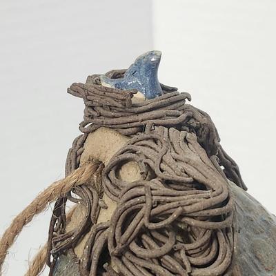 Handmade Ceramic Birdhouse With Heart Window Rustic Folk Art Garden Decor Clay Hanging House