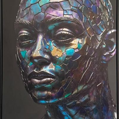 "Metal Man" -Acrylic & Metal Leafs on Canvas (framed)