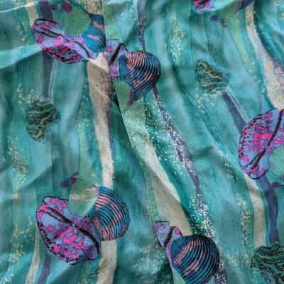 Lot of Four Blue Themed Scarves Mix of Silk and Polyester Colorful Vintage Prints