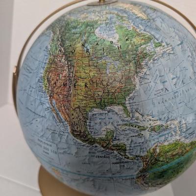 Vintage Replogle Land and Sea Globe Raised Relief Metal Base World Map