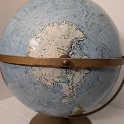 Vintage Replogle Land and Sea Globe Raised Relief Metal Base World Map