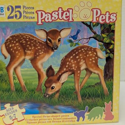 Lot Of 2 MB Pastel Pets 25 Piece Puzzles Puppies And Fawns Ages 3 To 7