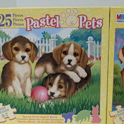 Lot Of 2 MB Pastel Pets 25 Piece Puzzles Puppies And Fawns Ages 3 To 7