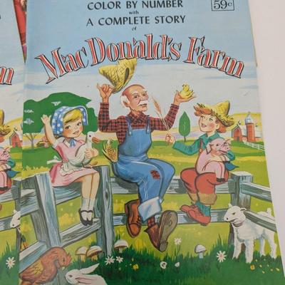 Lot Of 5 Vintage 1950s Color By Number Story Books Wizard Of Oz Jack And The Beanstalk MacDonalds Farm