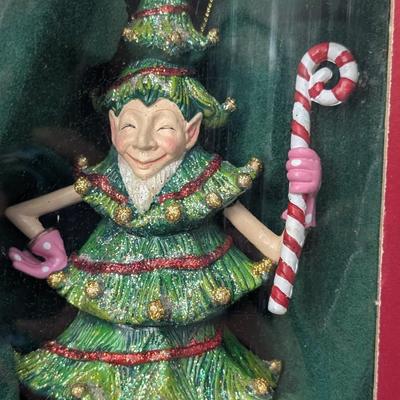 Costco Glittered Christmas Tree Elf Ornament With Candy Cane In Box