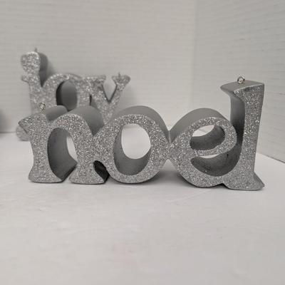 Set Of 4 Silver Glitter Holiday Word Signs Peace Love Joy Noel Christmas Dcor