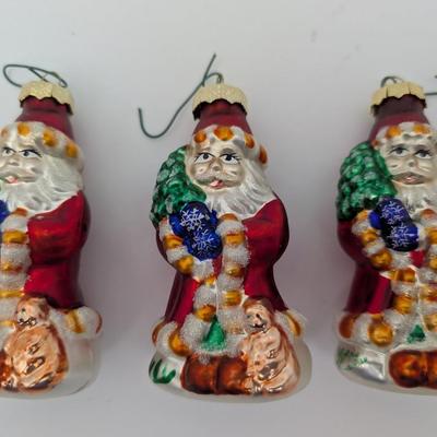 Set Of 3 Vintage Glass Santa Claus Christmas Ornaments Hand Painted