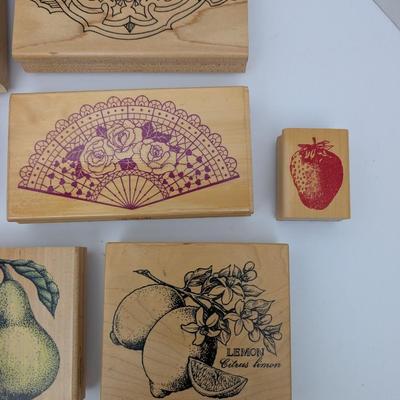 Vintage Rubber Stamp Lot Carousel Cat Fruit Angels Fan Tiger Decorative Craft Stamps