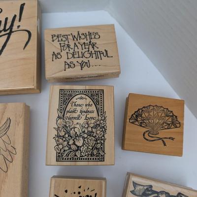 Lot Rubber Stamps Sympathy Birthday Holiday Sentiments Faces Patterns Crafting Supplies