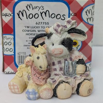 Mary's Moo Moos "I'm Lucky To Know You" Figurine 1993 Enesco Cowgirl Horse
