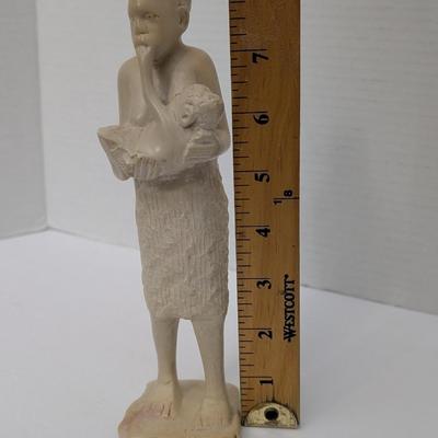 Vintage Hand Carved Figurine Of Woman Carrying Child Rustic Folk Art Sculpture