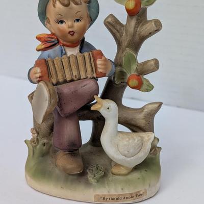 Vintage Ceramic Figurine Boy With Accordion And Goose "By The Old Apple Tree"