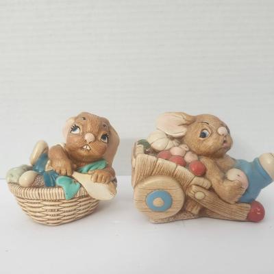 Pendelfin Stonecraft Rabbits 2pc Little Joe Basket + Barrow Boy England