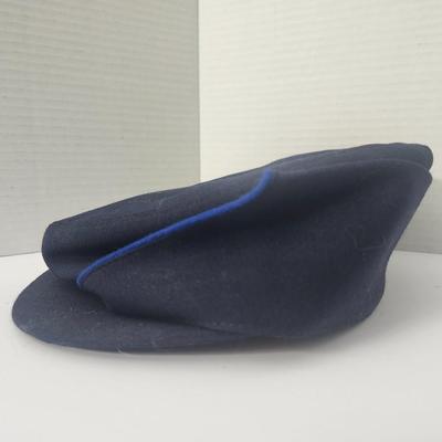 Vintage Navy Blue Civil War Style Kepi Hat with Blue Piping Brass Button Trim