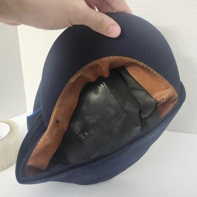 Vintage Navy Blue Civil War Style Kepi Hat with Blue Piping Brass Button Trim