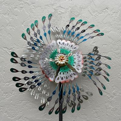 Garden Wind Spinner Peacock Tail