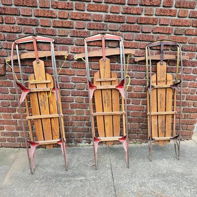 Three Vintage Flexible Flyer Sleds (G-JS)